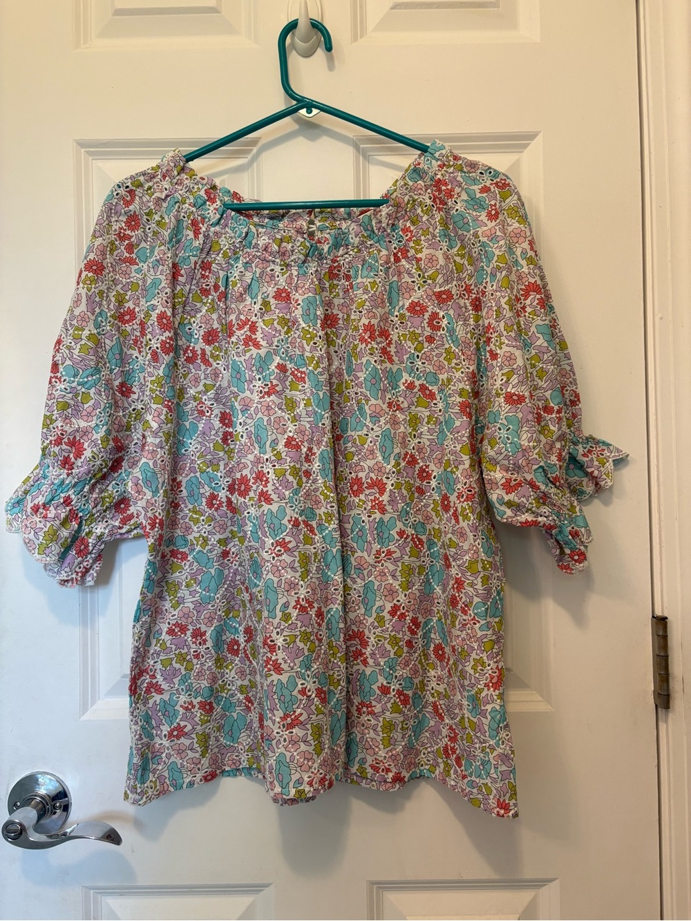 Jennifer & Grace floral eyelet puff peasant top XL